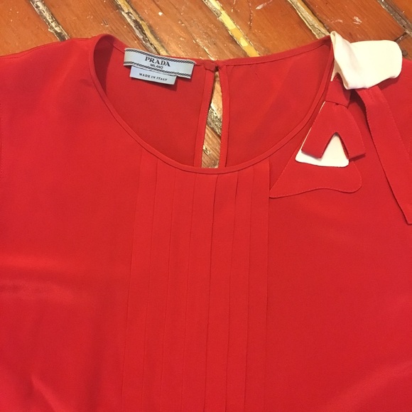 Prada Red Silk Bow Blouse - Picture 4 of 6